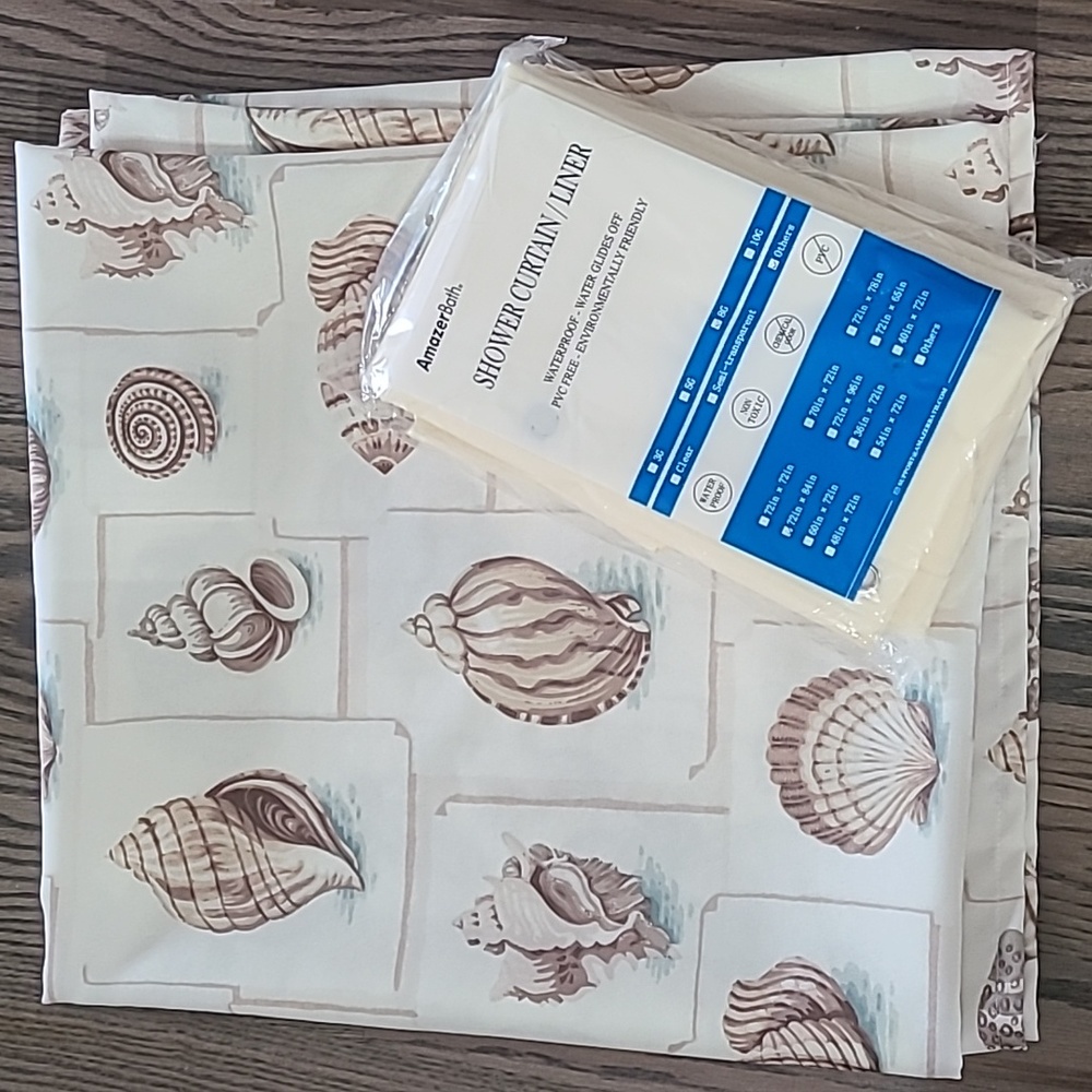 Shower curtain set incl shower curtain, liner, and hooks